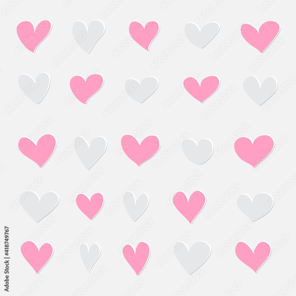 Pink and grey hearts set. Valentine's day hand draw hearts, love