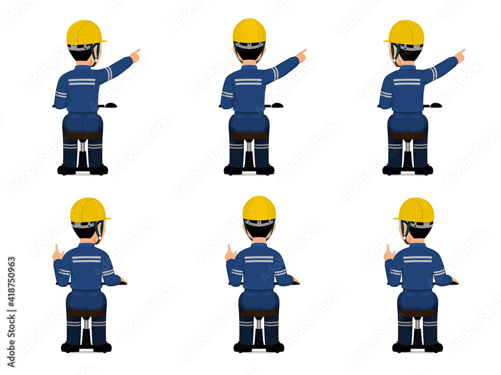 set of industrial worker is pointing to something