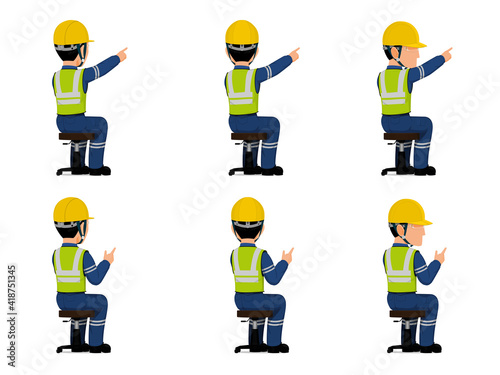 set of industrial worker is pointing to something