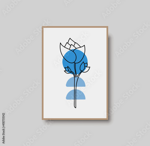 Botanical wall art abstract vector. Foliage line drawing. Neutral boho art print. Minimal mid century wall art print for bedroom decor. Gallery decor poster, terracota watercolor. Vector illustration
