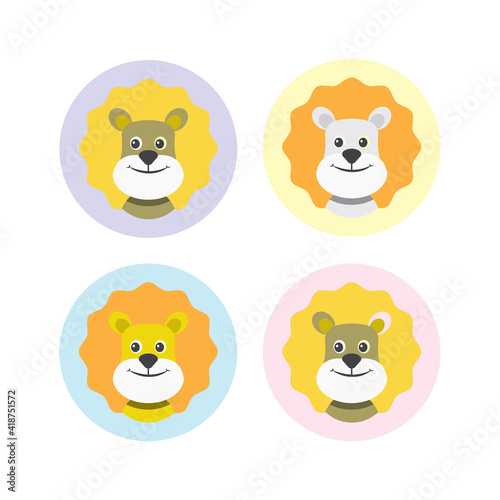 a set Cute Lion Face Emoticon Emoji Expression Illustration