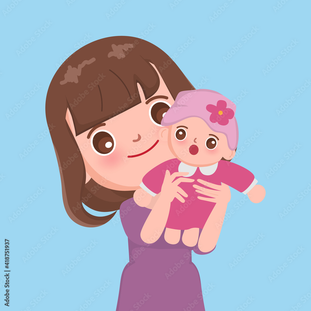 Mother holding with baby character.