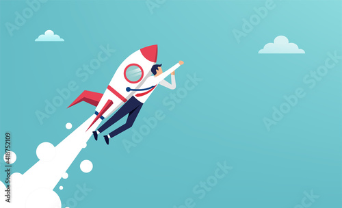 Businessman flying with jet pack illustration. Success in business and career concept