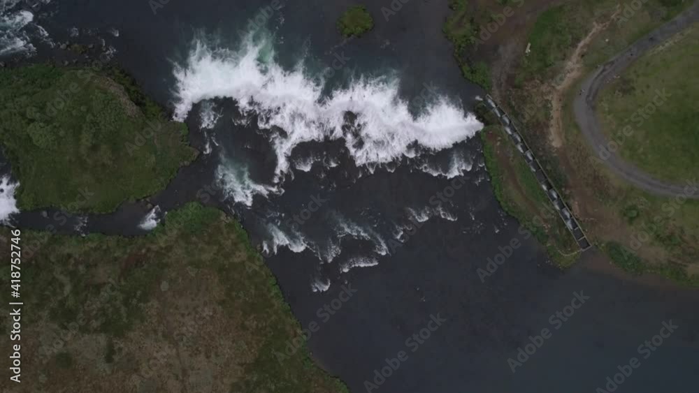 Aerial above view of waterfall in Iceland Aerial above view of waterfall in Iceland