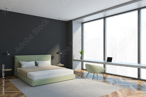 Grey and wooden bedroom with window