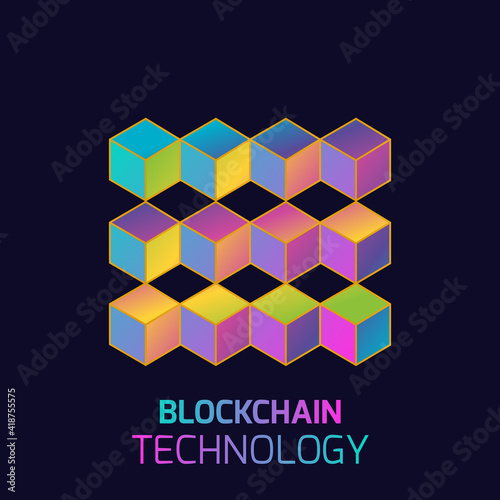 Blockchain technology concept. Cubic nodes connected by chain, virtual money concept