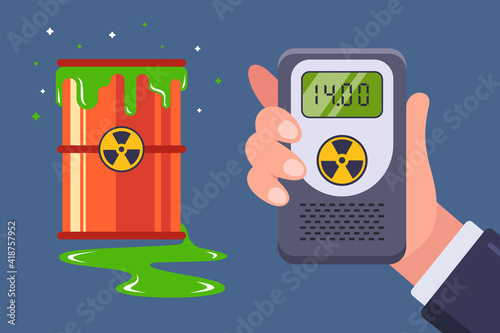 leakage of nuclear waste. measurement with a dosimeter for radiation. flat vector illustration.