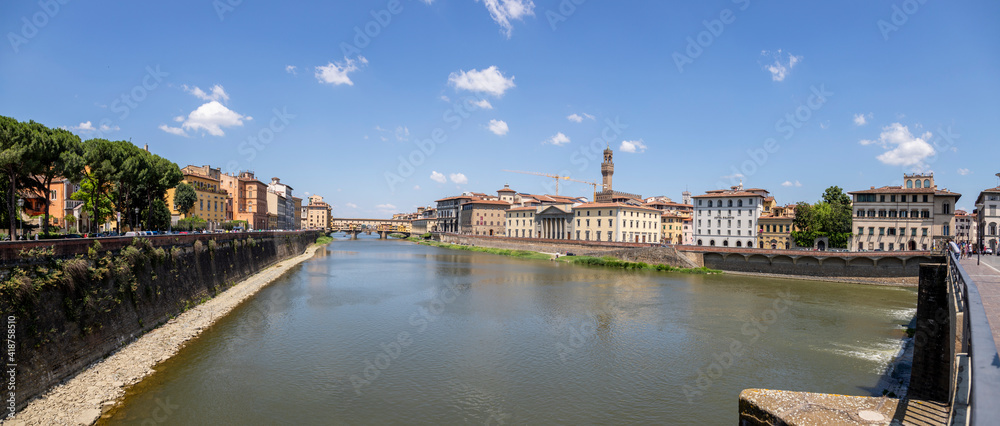 View of Ponte Vecchio during the day in Florence, Italy. Panorama
