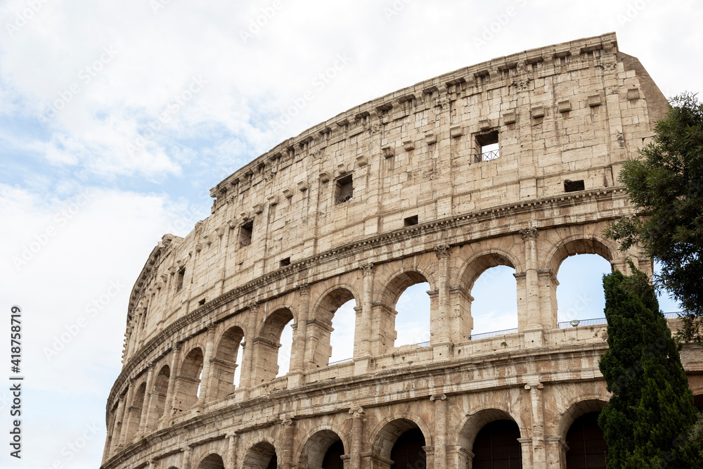 Close up view of Colosseum in Rome, Italy.