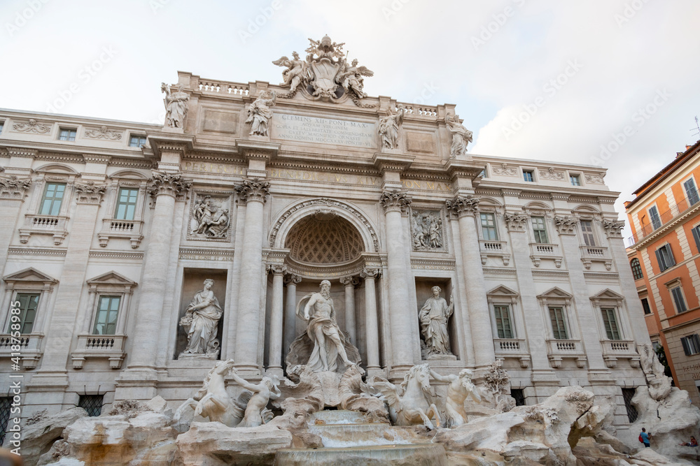View of fontana di trevi in the afternoon in Rome, Italy.