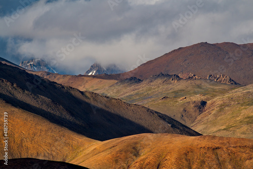 Tajikistan. Sunny evening in the mountains of the North-Eastern section of the Pamir highway.