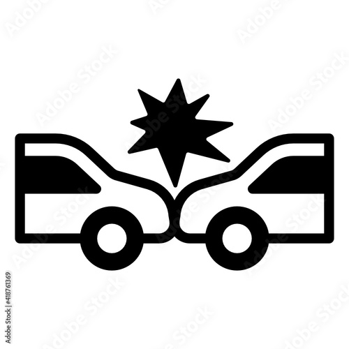 
Two cars striking together, solid icon of car accident 

