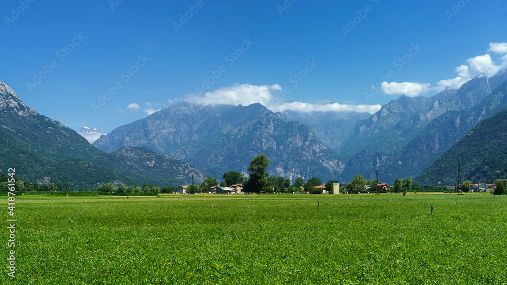 Landscape of Valtellina at summer near Dubino