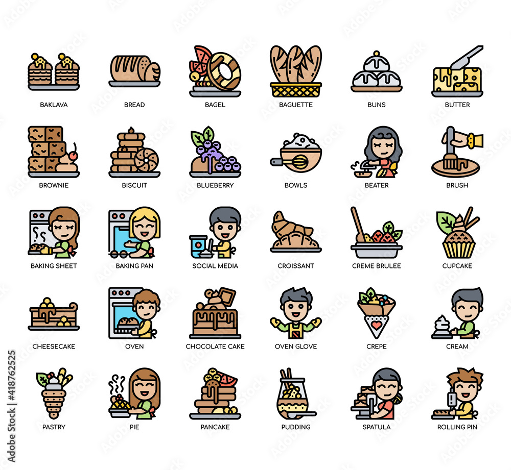 Set of Bakery thin line and pixel perfect icons for any web and app project.