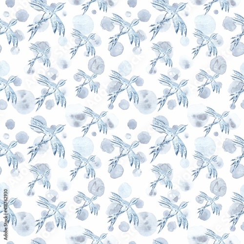 Watercolor hand-painted Fresh Blue Garden Seamless Pattern