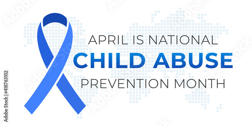National Child Abuse Prevention Month banner design template. Celebrate annual in April in United States. Blue ribbon and map silhouette. Concept of children protection and safety