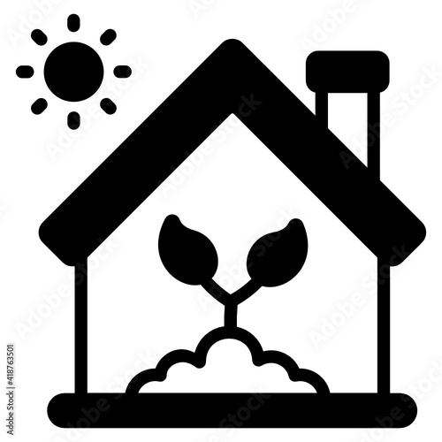 
Plant inside home denoting solid icon of greenhouse 

