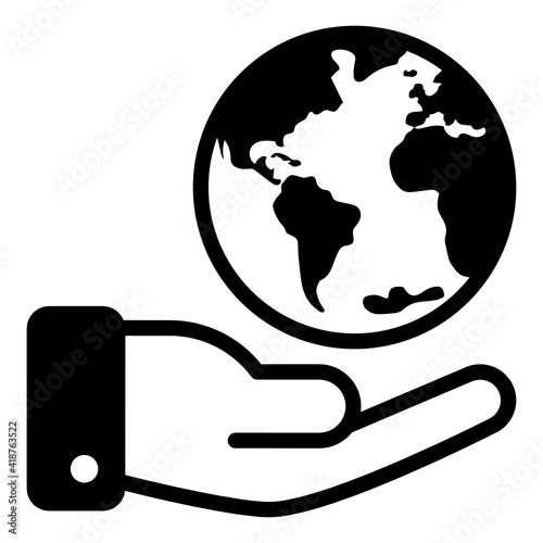 
Hand with globe denoting solid icon of save earth 

