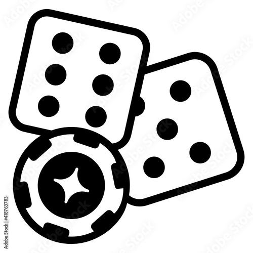 
Poker chip with dice, solid icon of gambling

