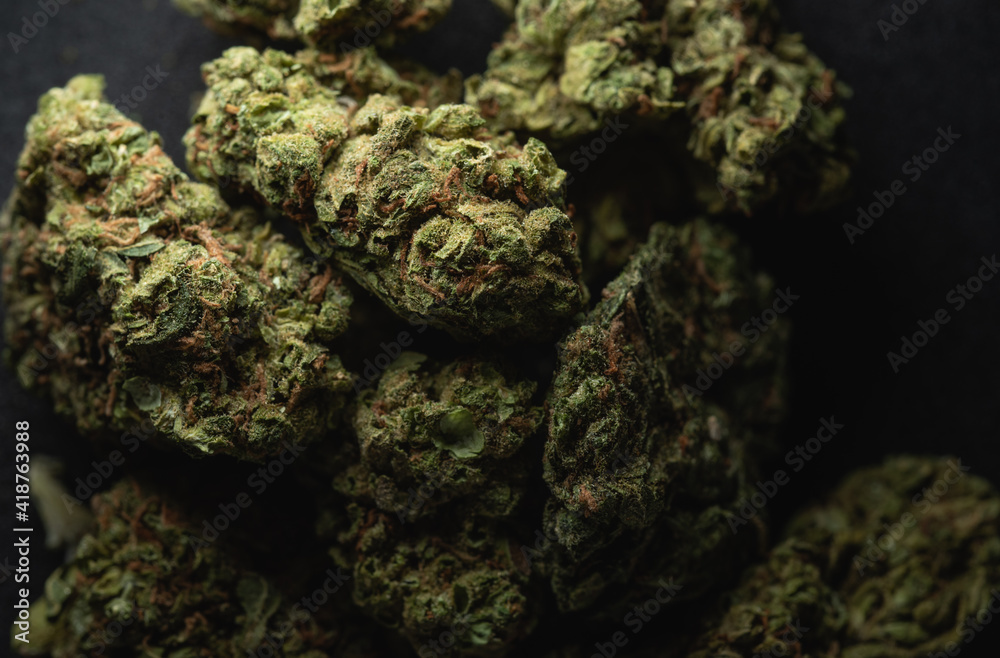 Macro close up of Sweet Island Cannabis Marijuana Dry Buds, Macro close up of Sweet Island Cannabis Marijuana Dry Buds,
