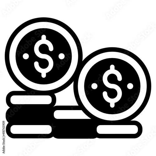 
Dollar stacks in glyph icon denoting coins collection

