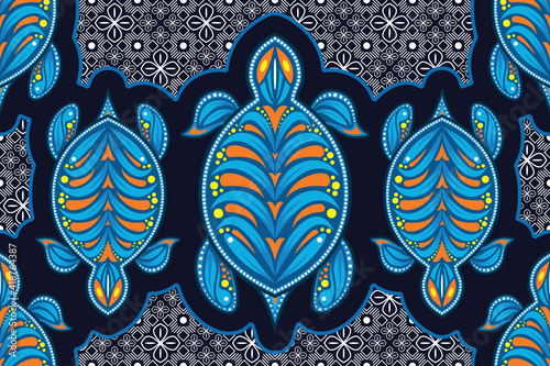 Seamless pattern with turtle vector Illustration, Sea batik theme