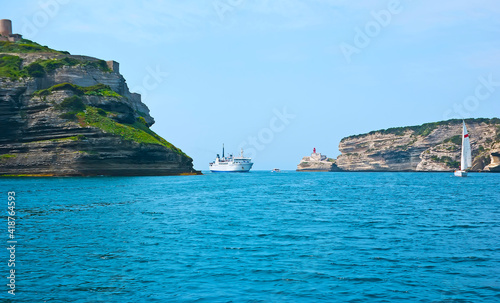 The ship, entering Bonifacio harbor, Corsica, France photo