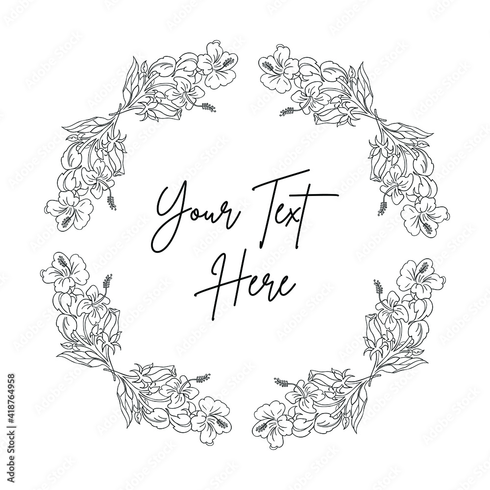 Obraz premium Floral Frame Digital Outline Vector Illustration, Flower Vector Frame Black and White Design.