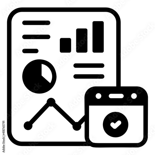 Calculator and chart denoting solid icon of recession 