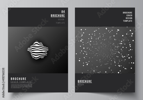 Vector layout of A4 format cover mockups design templates for brochure, flyer layout, booklet, cover design, book design, brochure cover. Tech science future background, space astronomy concept.