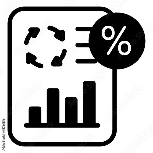 Calculator and chart denoting solid icon of recession 