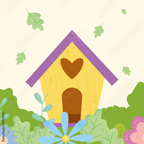 Spring birdhouse with flowers vector design photo