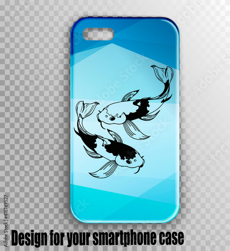 Smartphone case with stylish geometry design and Japanese carp sketch. Mock u...