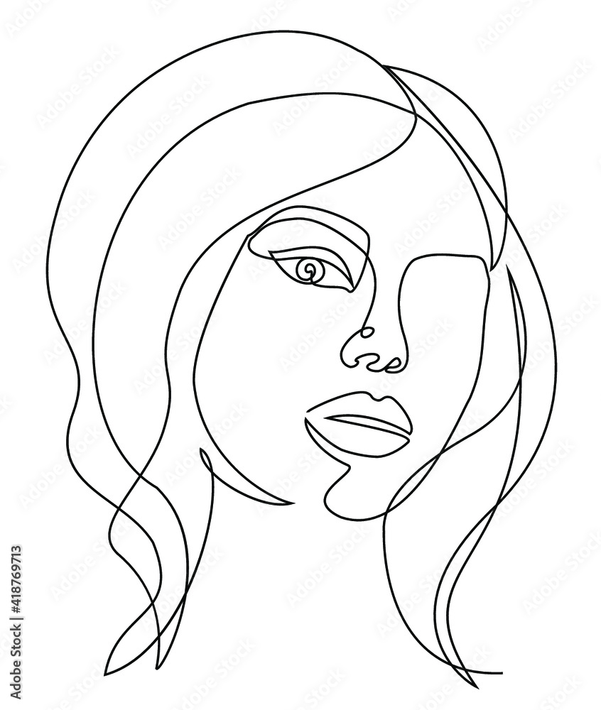Silhouettes of the girl's head. Woman face in modern one line style. Continuous line drawing, aesthetic outline for decor, posters, stickers, logo. Vector illustration.