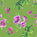 watercolor seamless pattern with pink violet flowers