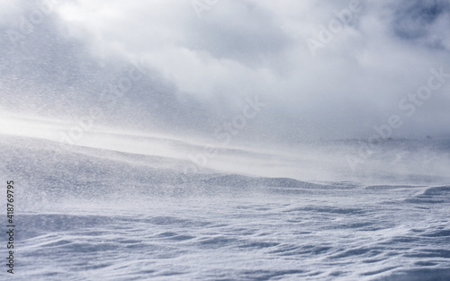 Fototapeta Naklejka Na Ścianę i Meble -  Snow surface under strong wind. Selective focus. Winter background.