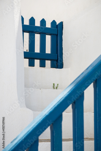 Minimal close up of traditional aegean white house architecture in Cyclades, Greece.