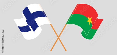 Crossed flags of Finland and Burkina Faso. Official colors. Correct proportion