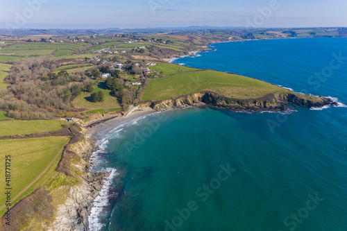 Aerial photograph of Porthcurnick , Roseland, Cornwall, England