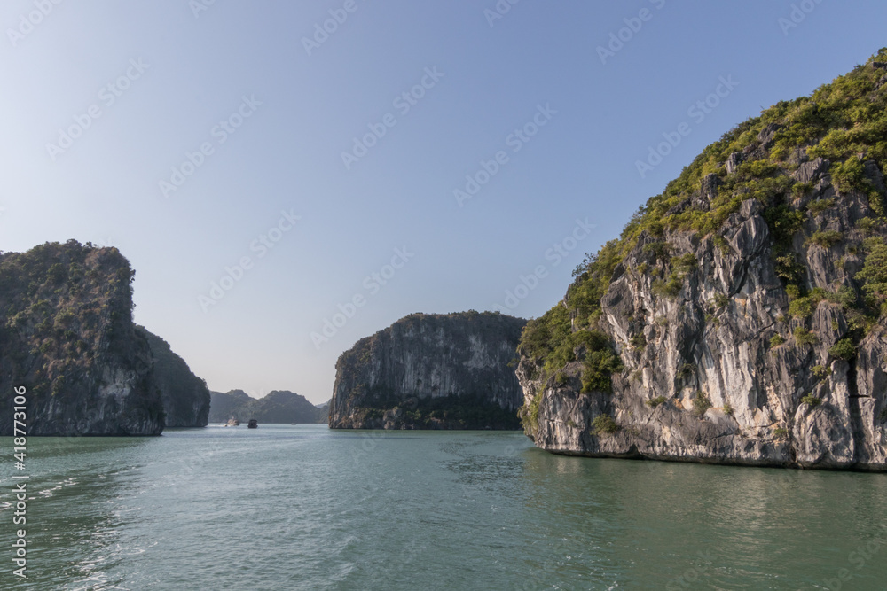 Islands of Halong bay in a blue and sunny day, Vietnam