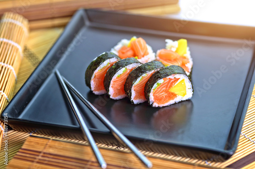 delicious and healthy pieces of fish sushi