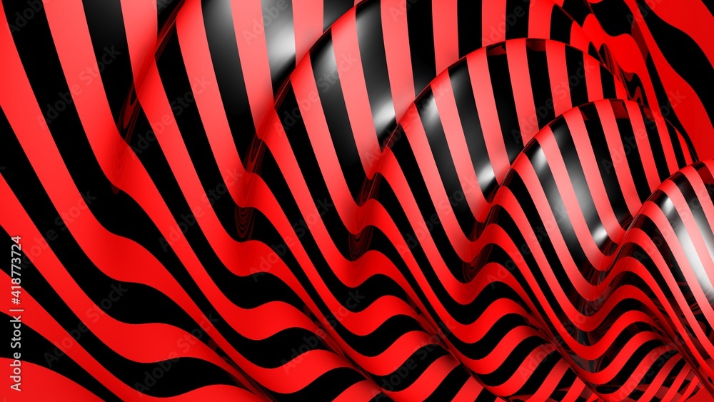 Abstract red and black liquid flux waving pattern - 3D rendering illustration background