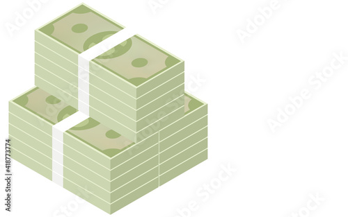 Three-dimensional illustration of a stack of bills, isometric