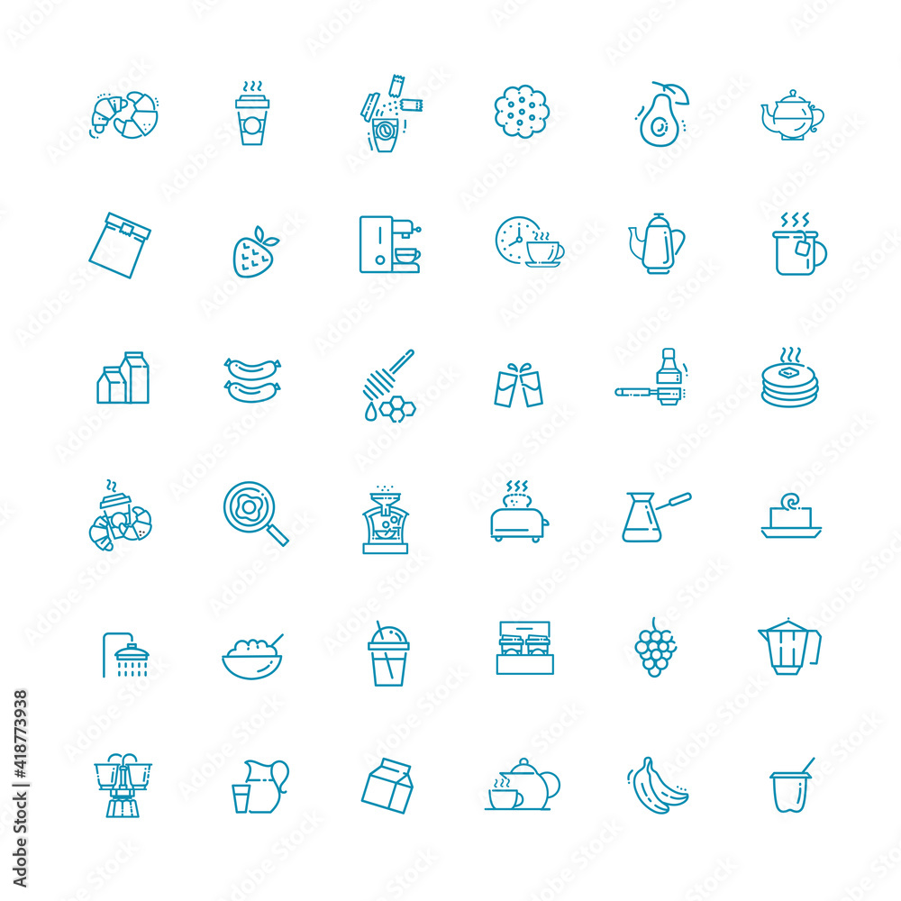 Vector outline breakfast flat icons. Cooking set