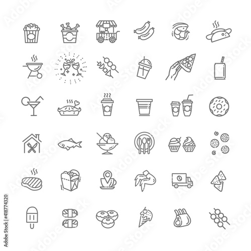 Food courts icons set. Outline set of food courts vector icons