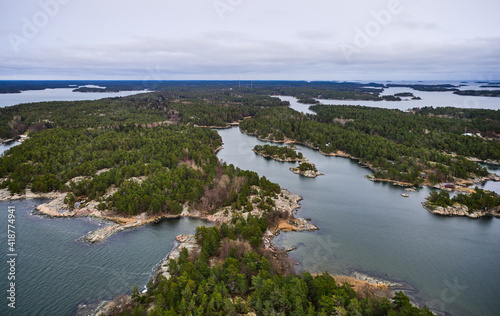 Obraz na płótnie Aerial view of the Baltic seashore in Finland in Autumn. Porkkalanniemi is a peninsula in the Gulf of Finland. w salonie