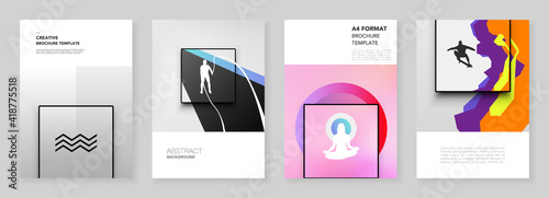 A4 brochure layout of covers templates for flyer leaflet, A4 brochure design, presentation, magazine cover, book. Abstract colored sport backgrounds in unique style for sport event, fitness design.