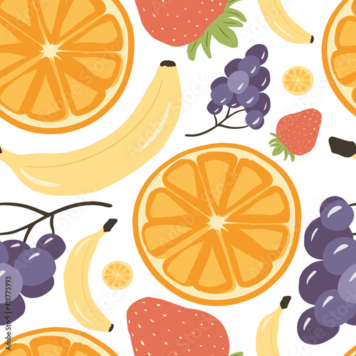 Fototapeta Naklejka Na Ścianę i Meble -  Seamless pattern with various tropical fruits on white. Vector drawing of fruit.