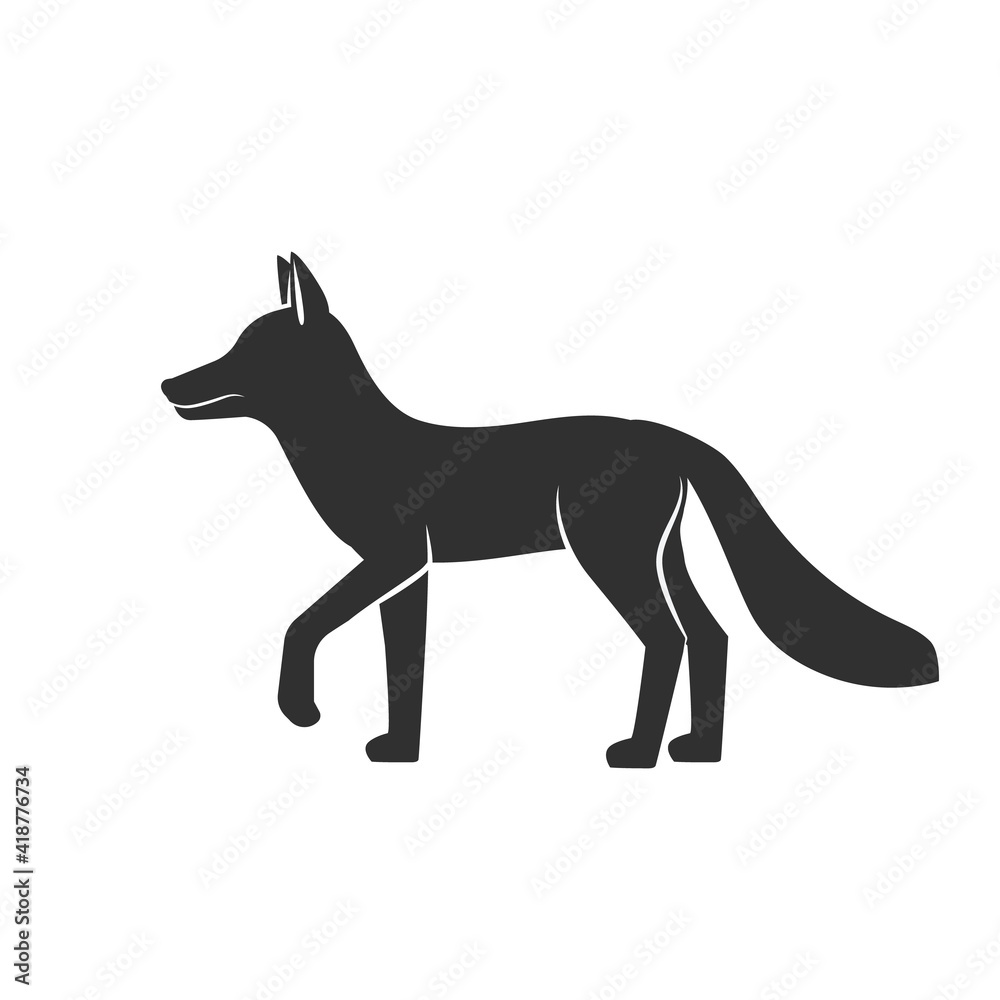 Wild animals. Fox black silhouette on white background