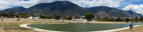 Caracas, Venezuela, 03.07.2021: view of the lake in the East Park with the Avila mountain in the background.